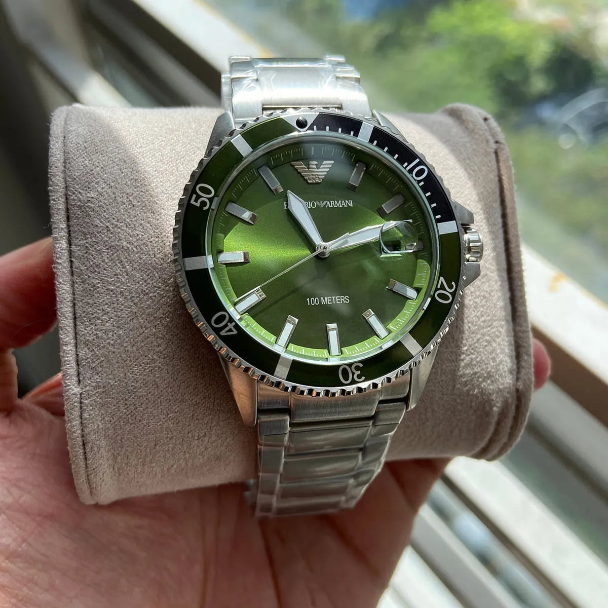 AR11338 Emporio Armani green dial date and stainless steel 42mm