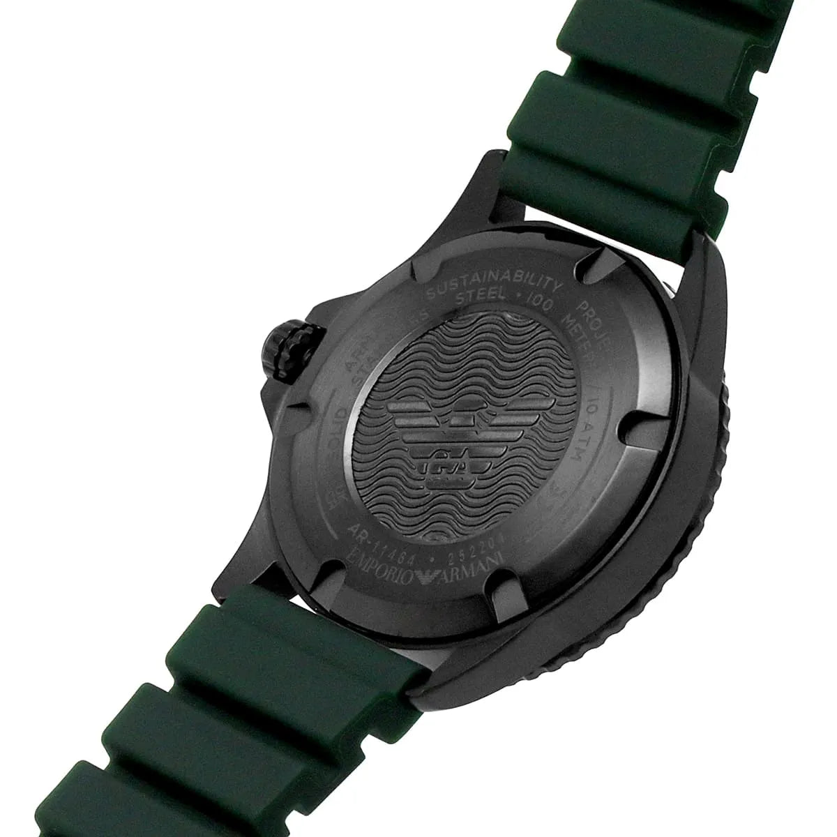 AR11464 Emporio Armani quartz watch 42mm with silicon green belt and black dial