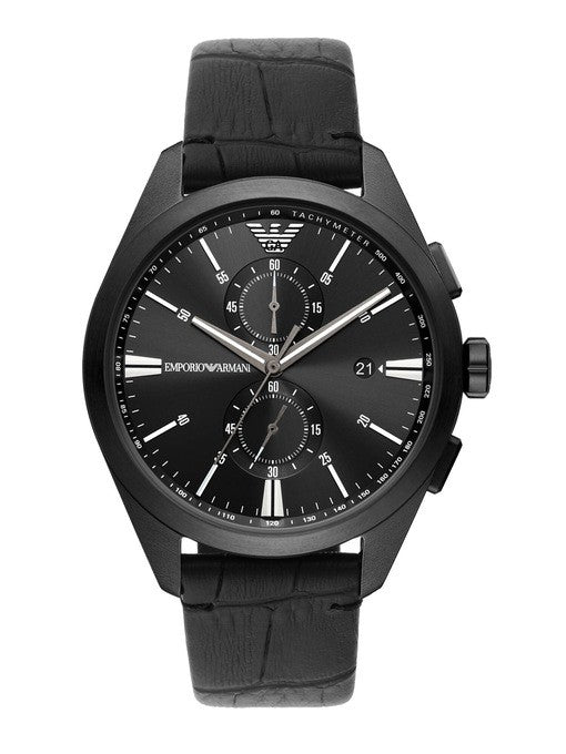 Emporio Armani AR11481 with black dial and black leather belt