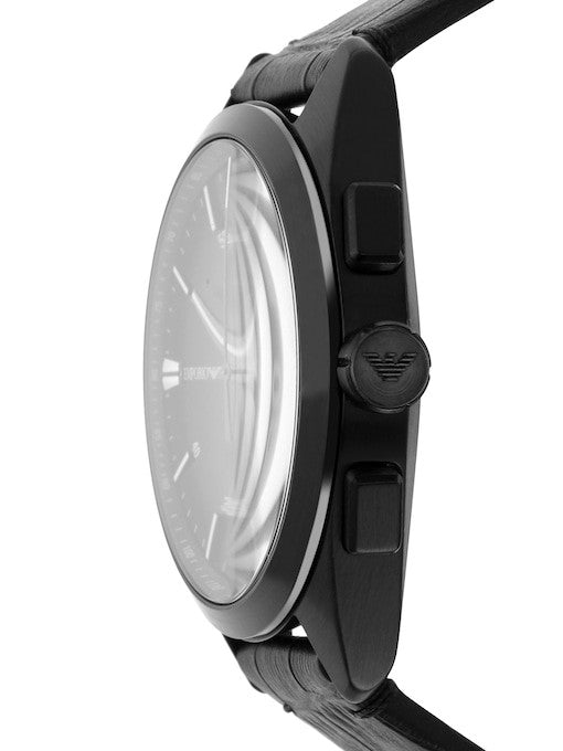 Emporio Armani AR11481 with black dial and black leather belt