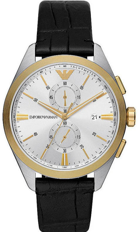 AR11498 Emporio Armani watch with silver and gold dial and leather black belt