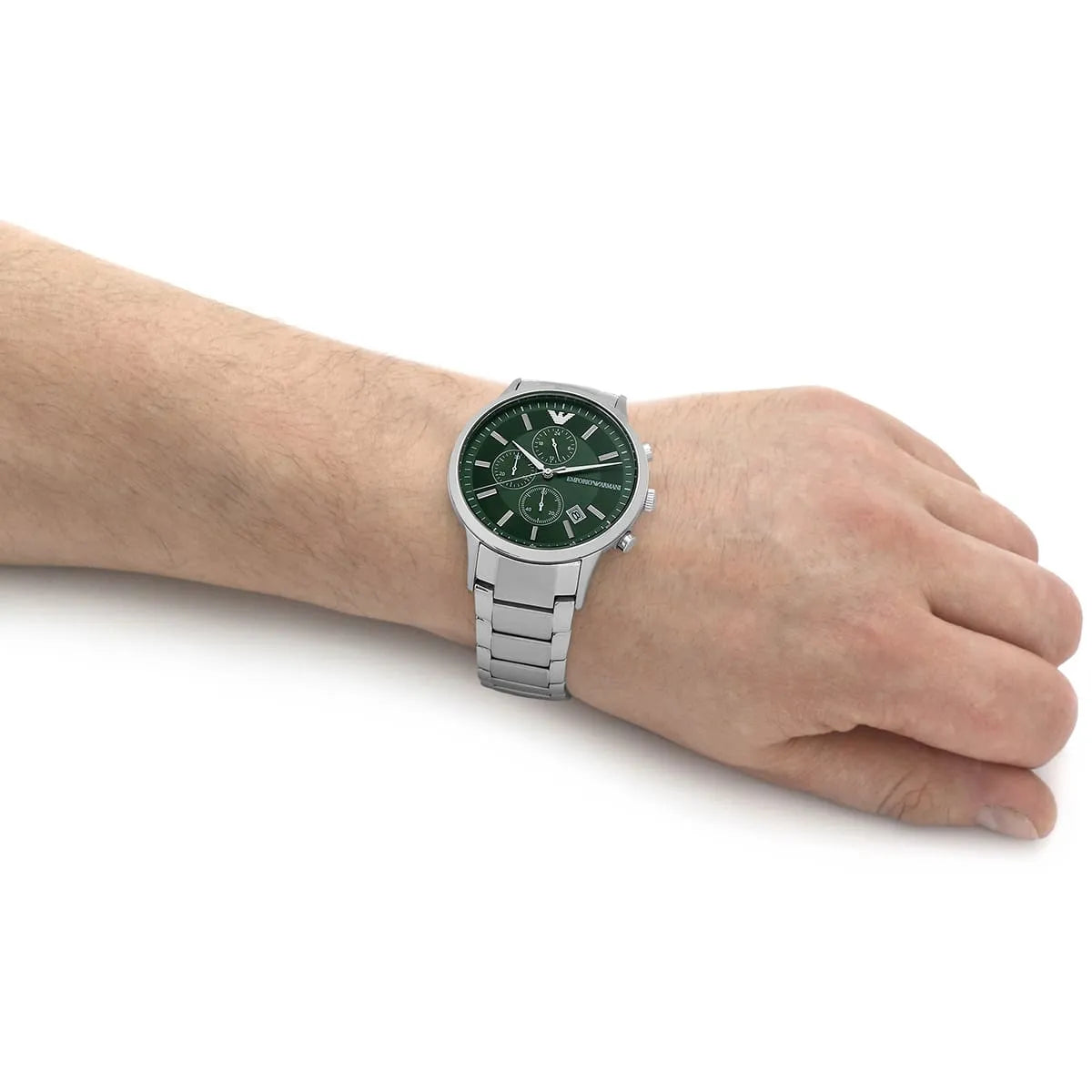 EMPORIO ARMANI Silver Stainless Steel Green Dial Quartz Watch for Gents - AR11507