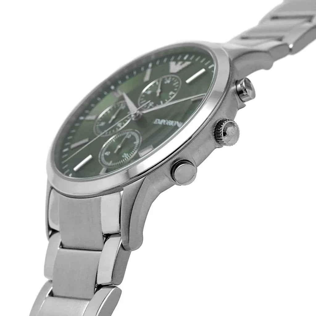 EMPORIO ARMANI Silver Stainless Steel Green Dial Quartz Watch for Gents - AR11507