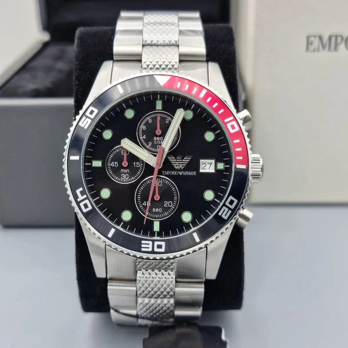 Emporio Armani AR5855 chronograph quartz black dial 42mm