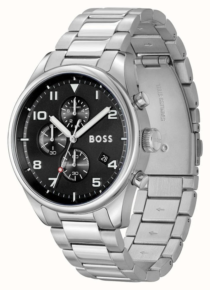 Hugo Boss Men’s Quartz Silver Stainless Steel Black Dial 44mm Watch 1514008