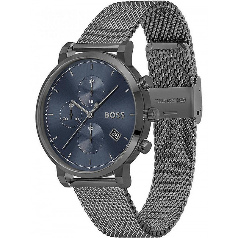 Hugo Boss Men’s Quartz Grey Stainless Steel Blue Dial 43mm Watch 1513934