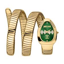 JUST CAVALLI Vezzoso Yellow Gold Green serpent snake watch for women model JC1L230M0045