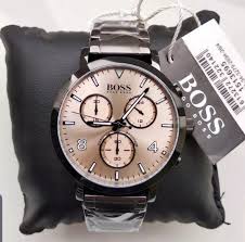 Hugo Boss Menz Quarterz Grey Stainless Steel Gold Dial 43MM Watch 1513695