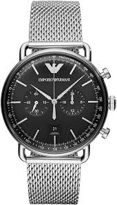 AR11104 Emporio Armani stainless steel silver chronograph black dial 43mm