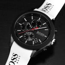 Hugo Boss Menz Quartz White Silicone Belt Black Dial 44MM Watch 1513718