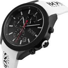 Hugo Boss Menz Quartz White Silicone Belt Black Dial 44MM Watch 1513718