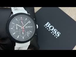 Hugo Boss Menz Quartz White Silicone Belt Black Dial 44MM Watch 1513718