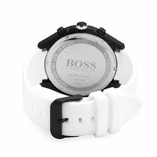 Hugo Boss Menz Quartz White Silicone Belt Black Dial 44MM Watch 1513718