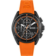 Hugo Boss Mens Quartz Orange Silicone Belt Black Dial 44MM Watch 1513957