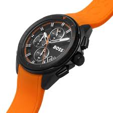 Hugo Boss Mens Quartz Orange Silicone Belt Black Dial 44MM Watch 1513957