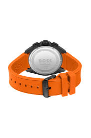 Hugo Boss Mens Quartz Orange Silicone Belt Black Dial 44MM Watch 1513957