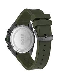 Hugo Boss Mens  Quartz Green Silicone  Strap Grey Dial 44mm Watch 1513952