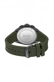 Hugo Boss Mens  Quartz Green Silicone  Strap Grey Dial 44mm Watch 1513952