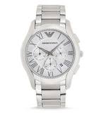 Emporio Armani AR11081 chronograph watch with silver dial and silver color chain