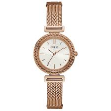 GUESS Ladies rose gold watch with white dial and mesh bracelet W1152L3