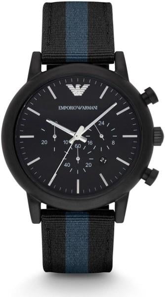 Emporio Armani AR1948 black dial chronograph watch with fabric belt 46mm