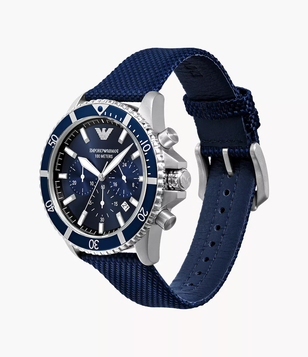 AR11588 Emporio Armani watch 43mm blue dial with chronograph and fabric strap