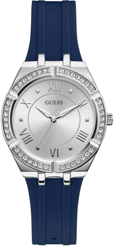 Guess Women’s Quartz Blue Silicone Strap Silver Dial 36mm Watch GW0034L5