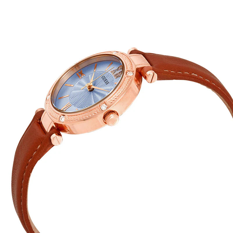 Guess Women’s Quartz Brown Leather Strap Blue Dial 30mm Watch W0838L2