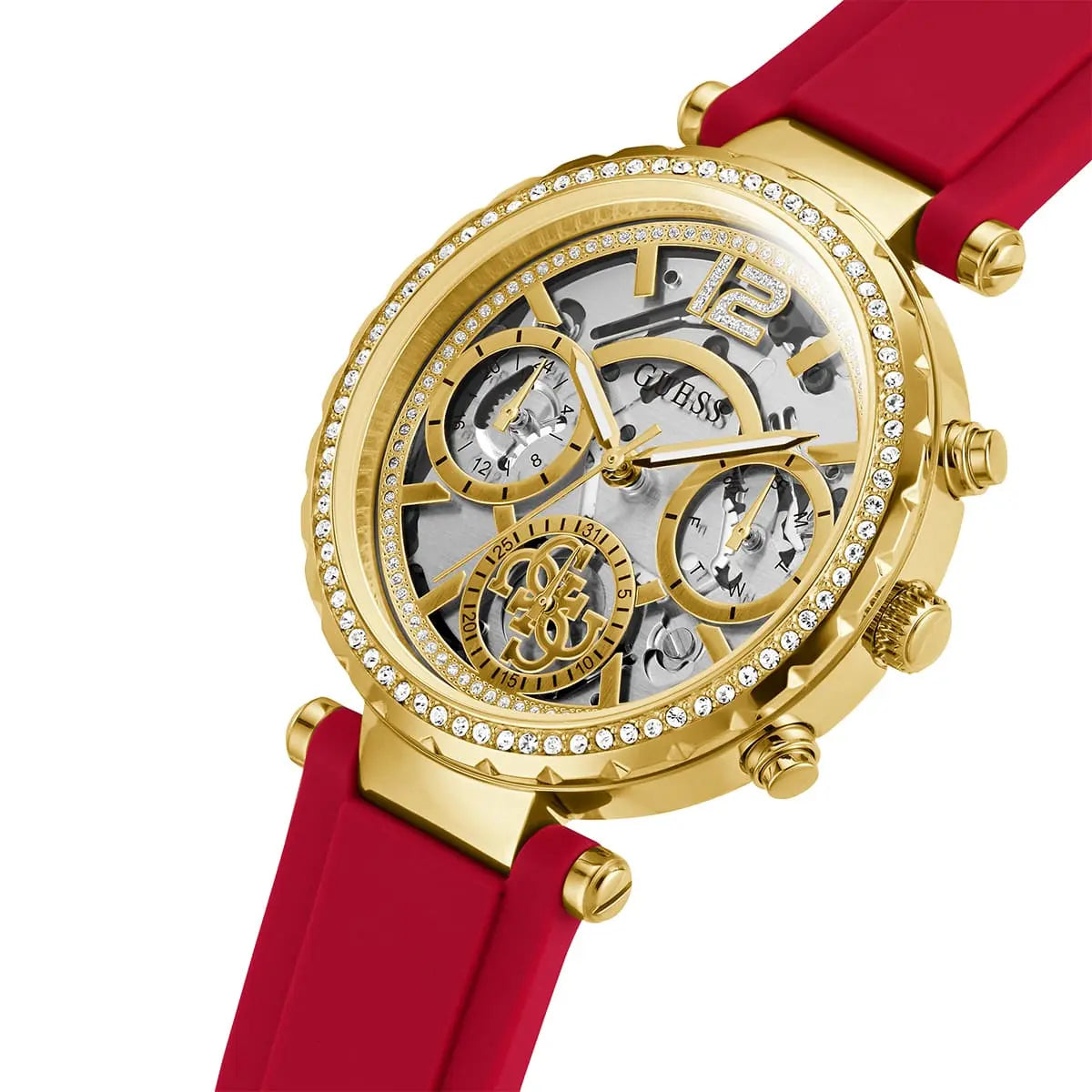 Guess Women’s Quartz Red Silicone Strap Gold Dial 36mm Watch GW0484L1