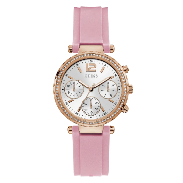 Guess Women’s Quartz Pink Silicone Strap Silver Dial 37mm Watch GW0113L4