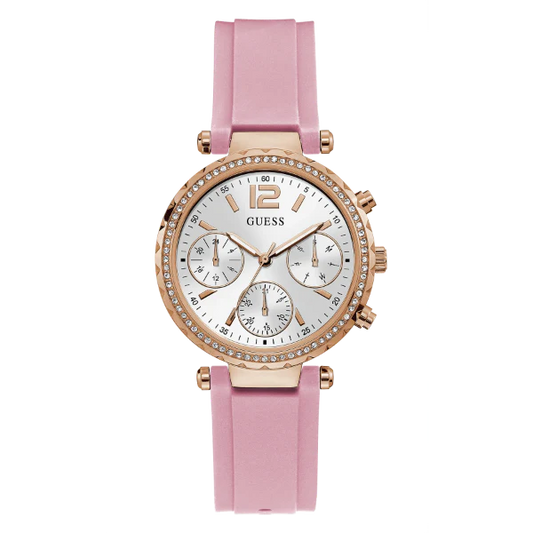 Guess Women’s Quartz Pink Silicone Strap Silver Dial 37mm Watch GW0113L4