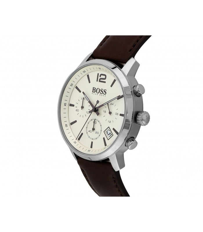 Hugo Boss Men’s Quartz Brown Leather Strap Off-White Dial 42mm Watch 1513609