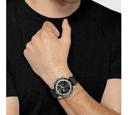 HUGO BOSS Santiago Black Leather Strap Black Dial Chronograph 44mm Quartz Watch for Gents - 1513864