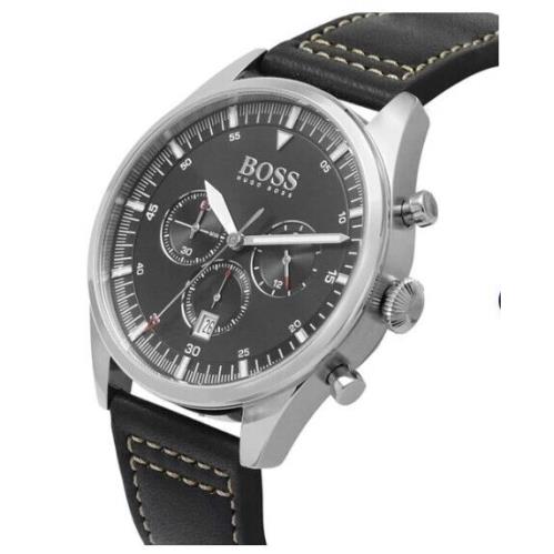 Hugo Boss Men’s Chronograph Leather Strap Black Dial 44mm Watch 1513708