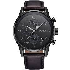 Hugo Boss Men’s Quartz Lather Strap Black Dial 44mm Watch 1513497