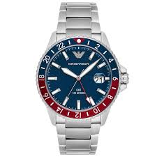 Emporio Armani AR11590 PEPSI dial with blue red black and date with silver chain 42mm