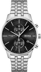 Hugo Boss Men’s Chronograph Quartz Stainless Steel Black Dial 41mm Watch 1513383 Stainless Steel Wrist Watch For Men