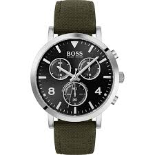 HUGO BOSS Vesada Green Nylon Strap Black Dial Quartz Watch for Gents- HUGO BOSS 1513692 42mm