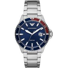 Emporio Armani AR11590 PEPSI dial with blue red black and date with silver chain 42mm