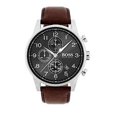 Hugo Boss Men’s Quartz Brown Leather Strap Black Dial 44mm Watch 1513494