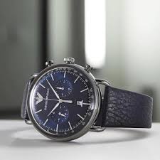 AR11105 Emporio Armani blue dial chronograph leather strap watch 43mm