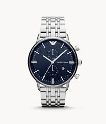 Emporio Armani Gianni-T bar silver cronograph watch with black dial silver chain 43mm