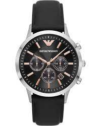 Emporio Armani AR11431 with grey black and rose gold 43mm dial with chronograph and black belt