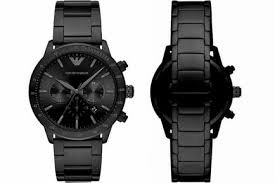 AR11242 EMPORIO ARMANI Mario Black Stainless Steel Black Dial Chronograph Quartz Watch for Gents