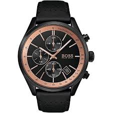 Hugo Boss Men’s Quartz Lather Strap Black Dial 44mm Watch 1513550