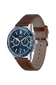 Hugo Boss Men’s Quartz Brown Leather Strap Blue Dial 44mm Watch 1513921