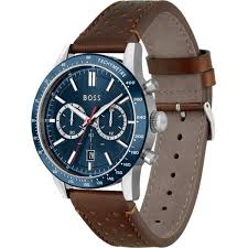 Hugo Boss Men’s Quartz Brown Leather Strap Blue Dial 44mm Watch 1513921