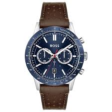 Hugo Boss Men’s Quartz Brown Leather Strap Blue Dial 44mm Watch 1513921