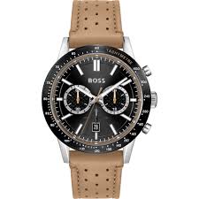 Hugo Boss Men’s Chronograph Quartz Leather Strap Black Dial 44mm Watch 1513964