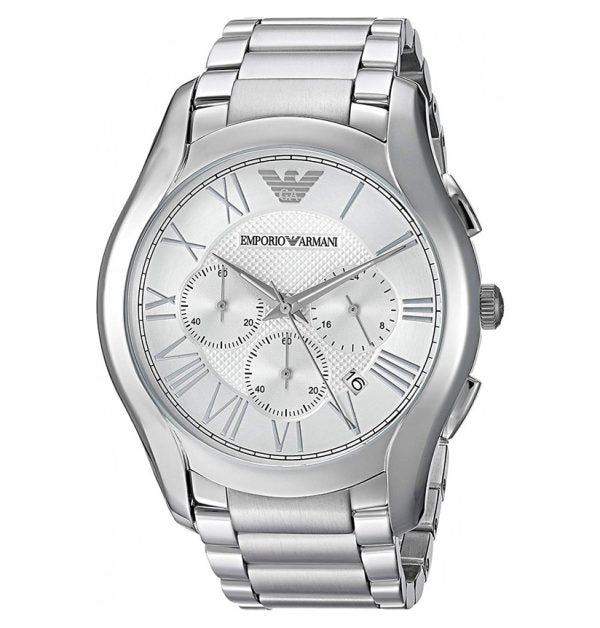 Emporio Armani AR11081 chronograph watch with silver dial and silver color chain